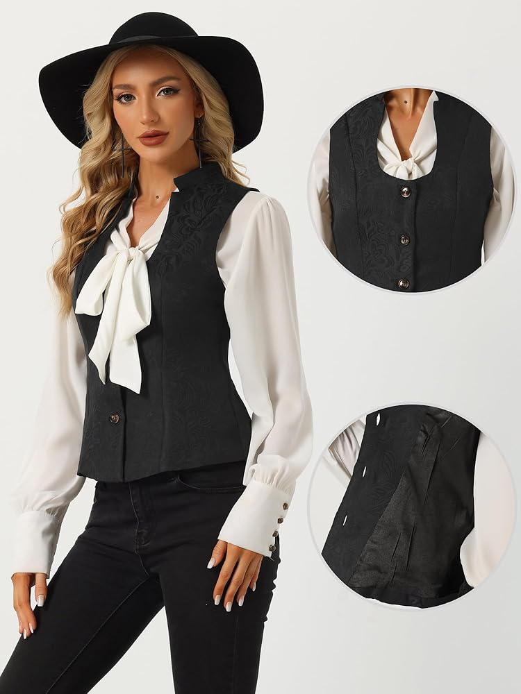 Allegra K Vintage Suit Waistcoat for Women's Gothic Blazer